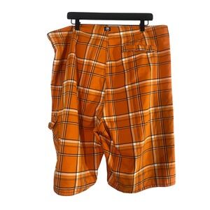 Point Zero Board Shorts Mens XXL Orange Excellent Plaid Cargo Swim Trunks